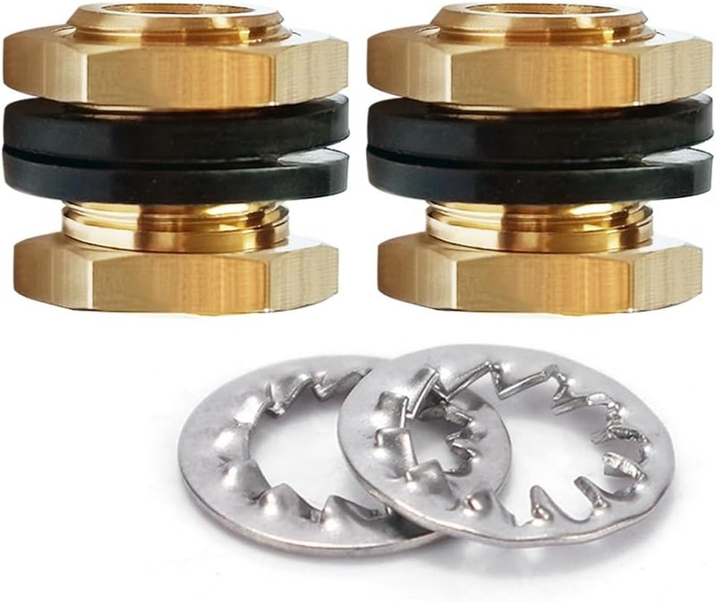 Uenede 1/8" NPT Female Brass Bulkhead Coupler 5/8" Outer Diameter Water Tank Connector Thru-bulk Coupling Pipe Fitting (Pack of 2) - Image 1
